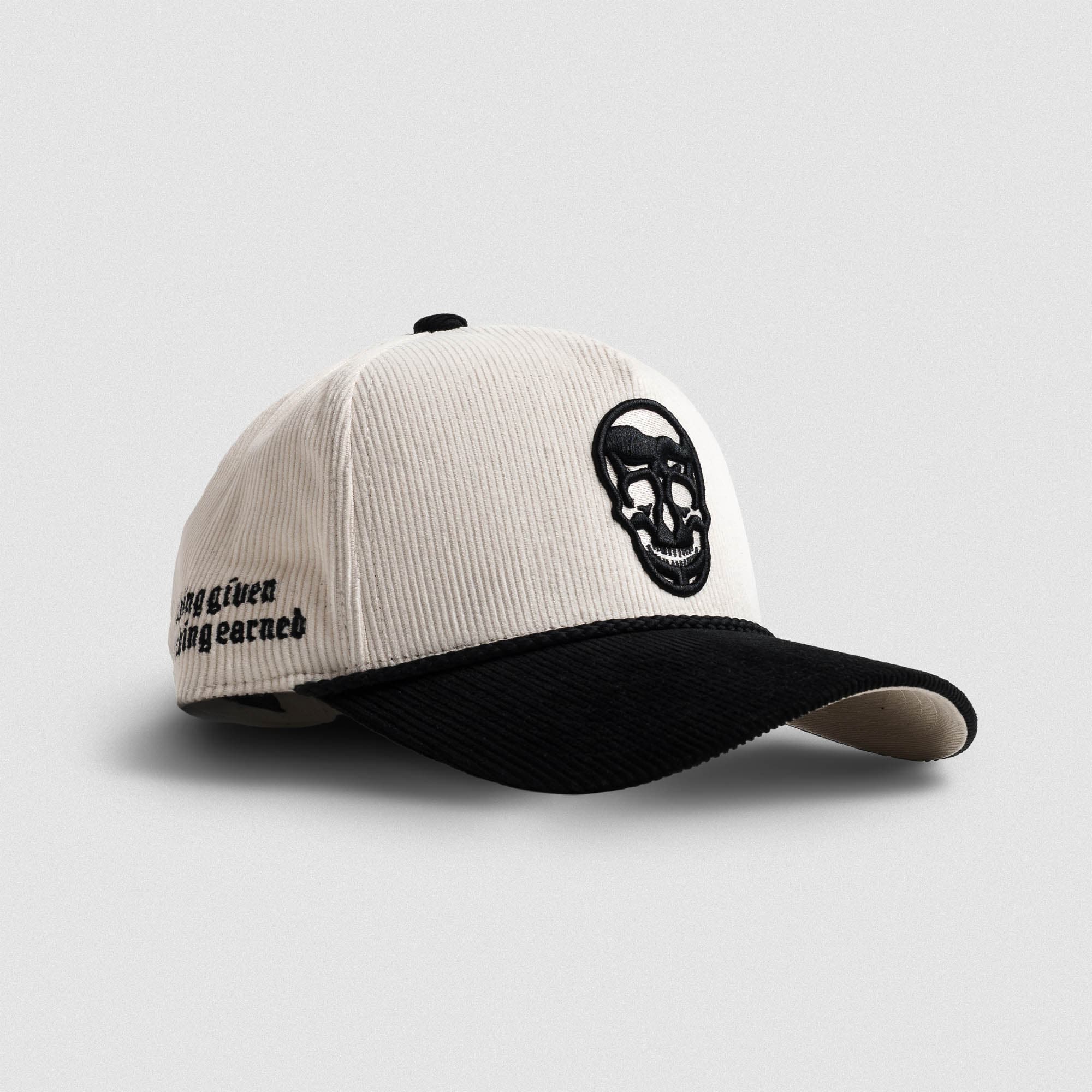 Corduroy 5-Panel Skull Hat - Cream/Black