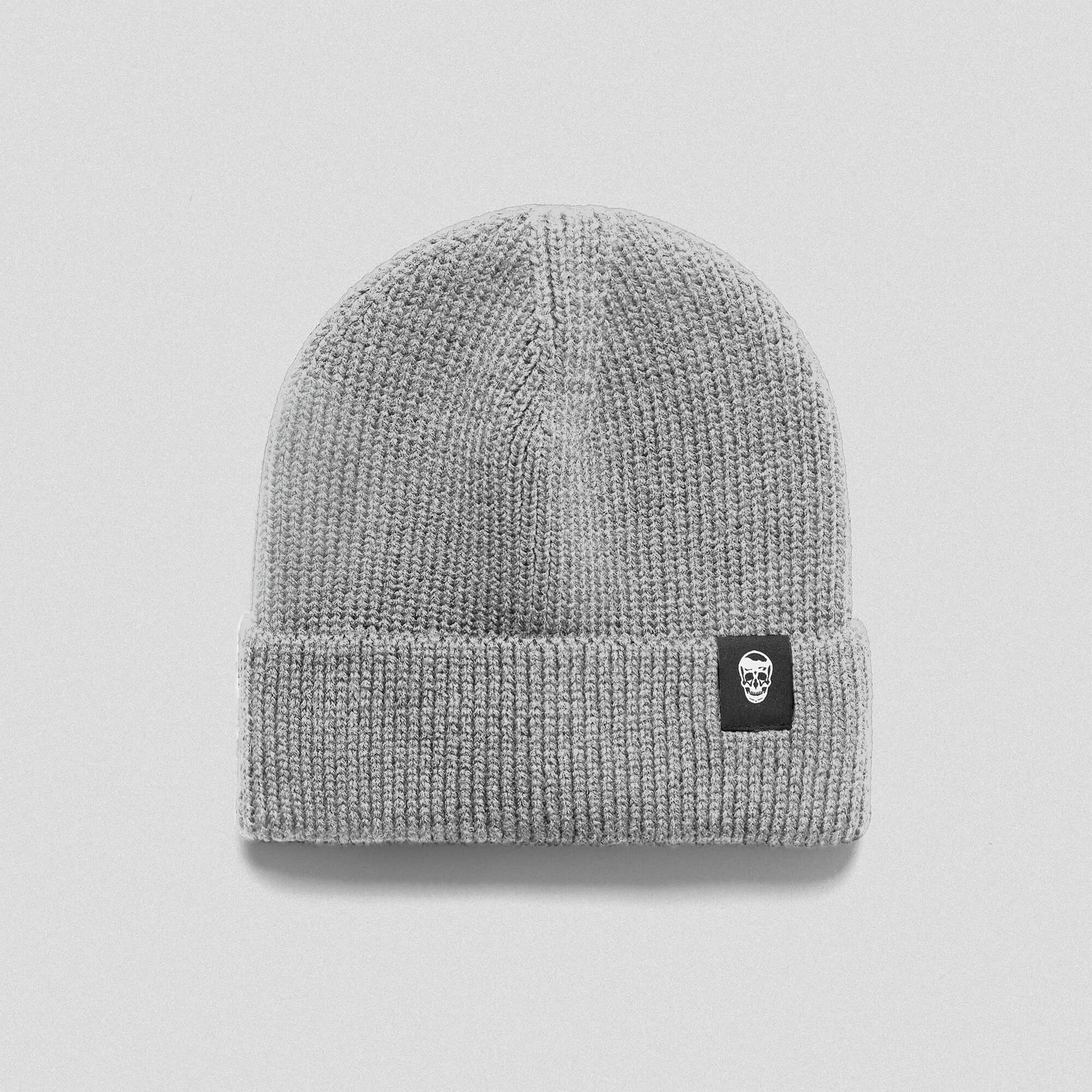 Ribbed Knit Skull Beanie - Gray