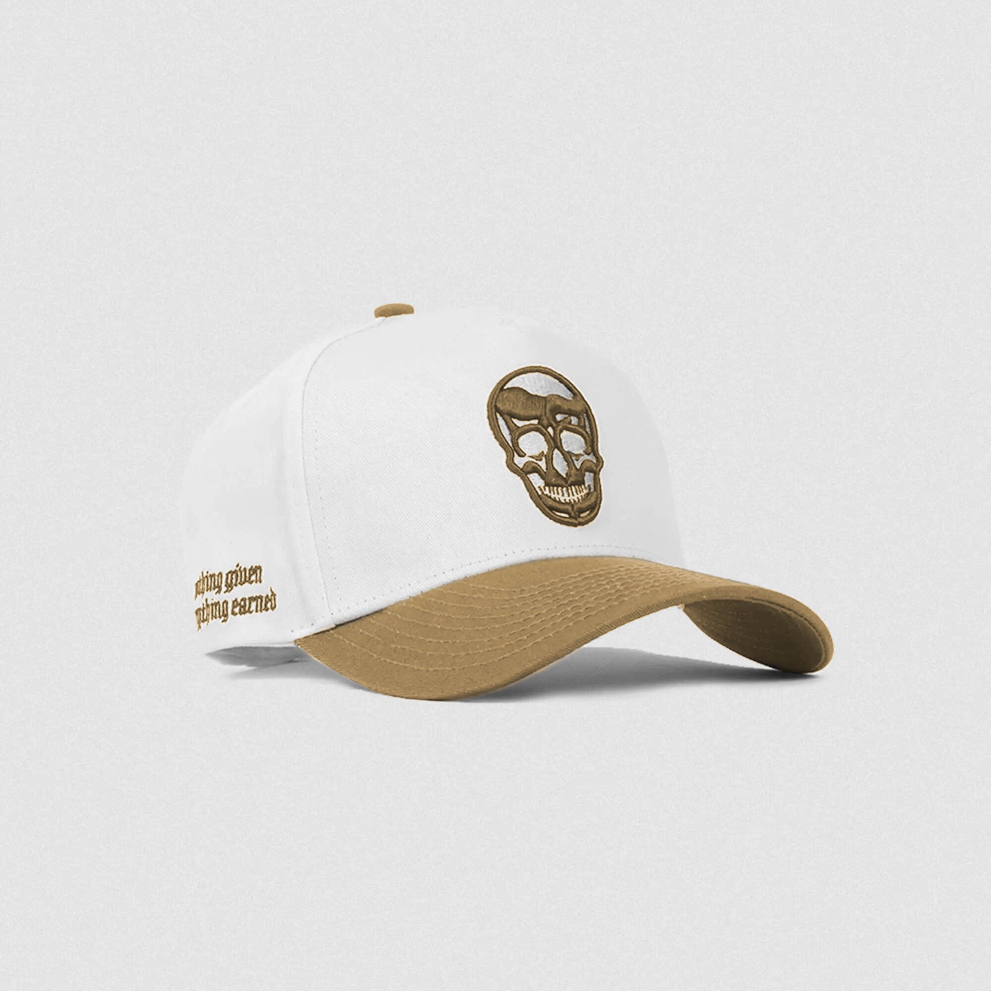 5-Panel Skull Hat - White/Dark Khaki
